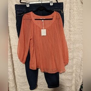 Outfit size XXL 20W Tommy Hilfiger jeans and  Lauren Conrad coral blouse NWT